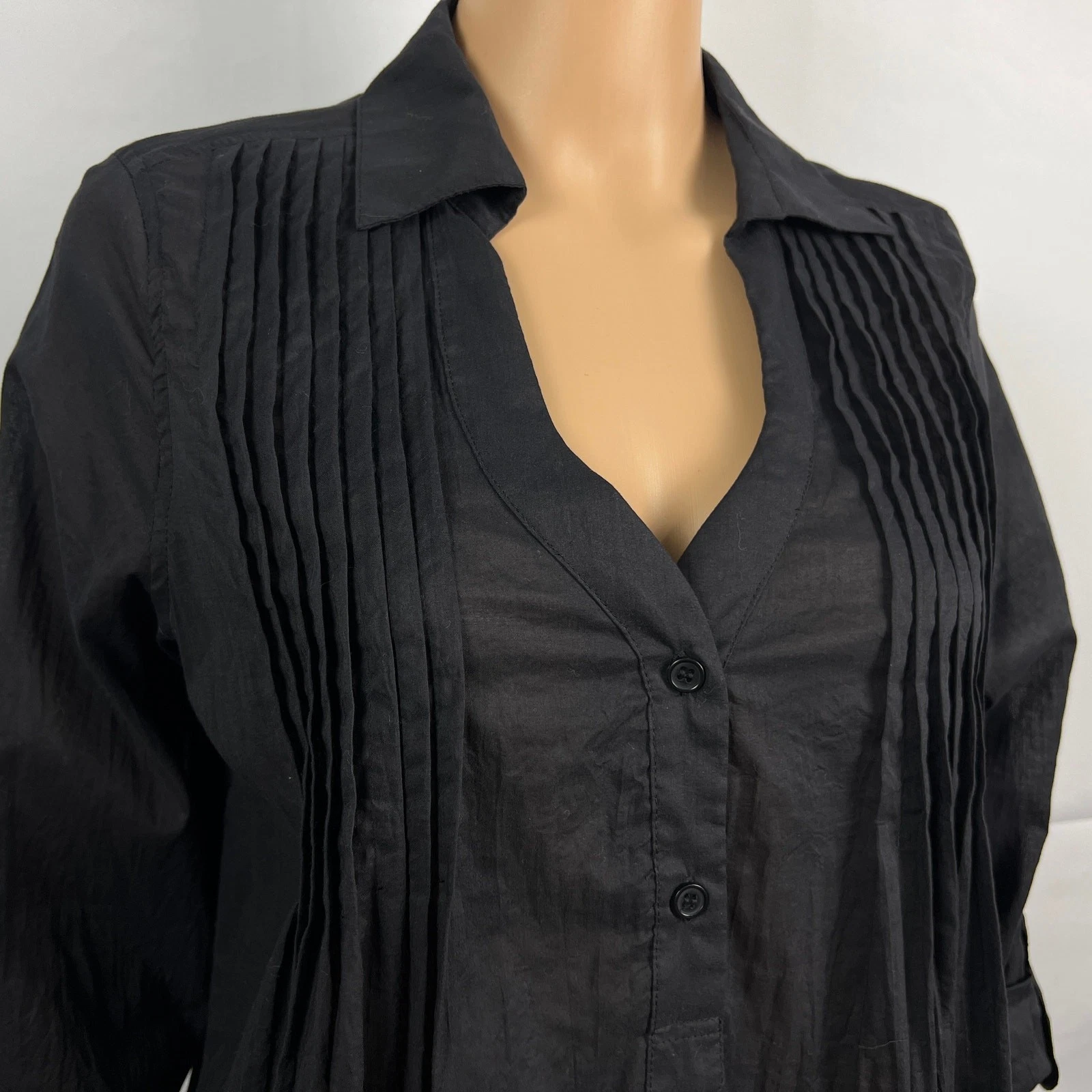 VETEMENTS Abito camicia tunica Kenneth Cole Reaction SMALL nero Popover plissettato semi trasparente