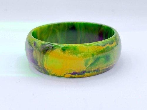 Bracciale vintage in bachelite marmo giallo e verde scuro testato! - Foto 1 di 5