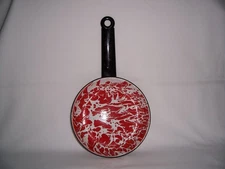 Vintage Rare Graniteware Enamelware Red & White Swirl Frying Pan Skillet