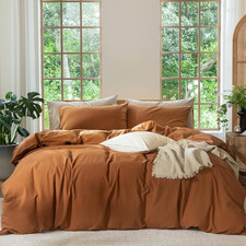 Duvet Cover Set 100 Washed Cotton Linen like King  Relaxed Linen-Like Texture.