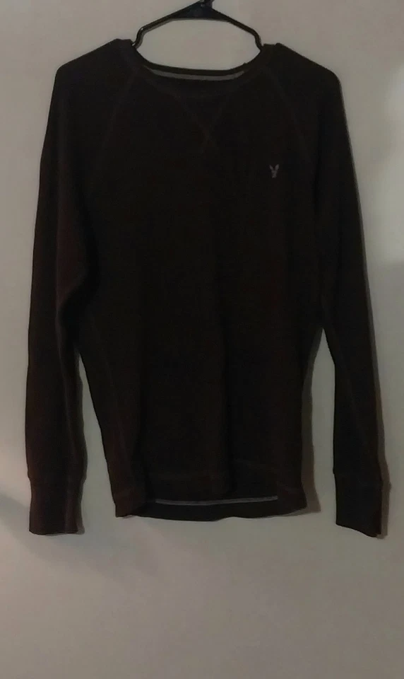 American Eagle Thermal Shirt men’s Sz Medium Brown Y2k Henley Layers Logo - Image 3 of 4