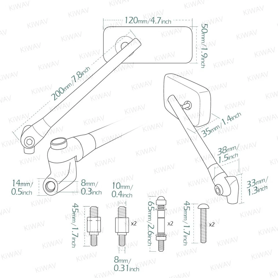 Espejos retrovisores cromados ClassicPlus rectangulares convexos para Honda Suzuki Ducati Kawasaki Foto 2 de 4