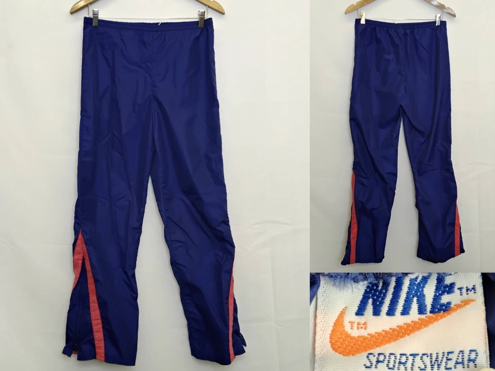 Nike Orange Swoosh Track Pants Men's M Blue Red Ankle Zip Vintage 1970s #J5174