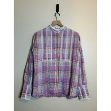 Andion Plaid Blouse Lace Trim