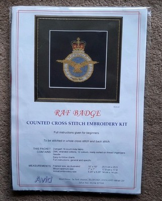 RAF BADGE CROSS STITCH KIT WITH AIRFORCE BLUE FABRIC