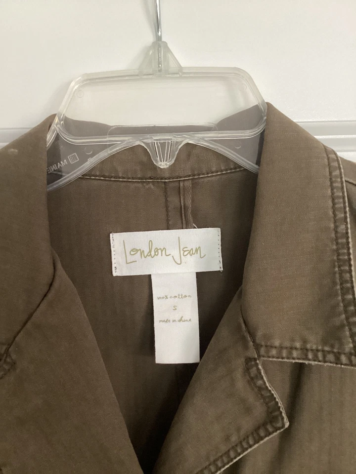 Chaqueta de Carga London Jean Para Mujer Verde Oliva Utilitaria Talla S 100% Algodón con Cinturón Foto 4 de 4