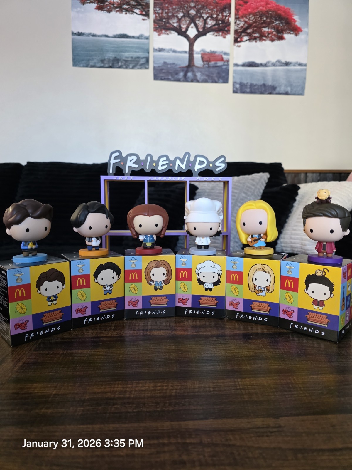 McDonald's Friends TV Show Set of 6 Happy Meal Figures with Display Case