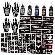 Henna Tattoo Kit - Temporary Tattoo Kits - 5 cones 96 - Black/Brown/Red/Cyan