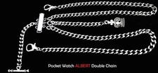 Stainless Steel Extra Strong Pocket Watch Albert Double Chain With  CROWN Fob