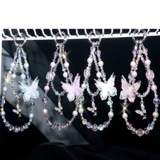 Mobile Strap Phone Charm Butterfly Crystal Beads Fashion Bracelet Double Strap