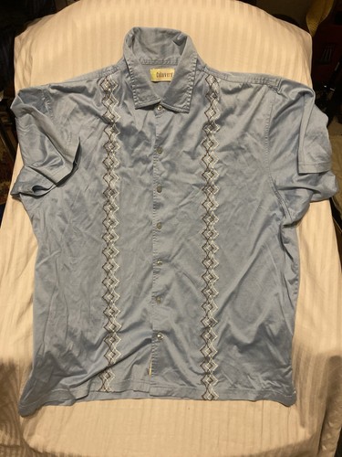 Chemise Cubavera Manches Courtes Pour Homme, Coupe Décontractée, Tissu Lin Et Rayonne, Motif Rayé Multicolore, Taille XL, état Excellent