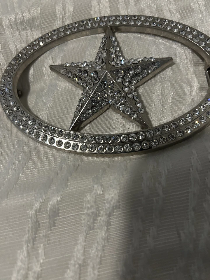 Hebilla de cinturón estrella solitaria Texas jefe sheriff insignia metal plateado rodeo occidental ovalado Foto 3 de 4