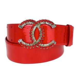 Chanel Belt Red Patent Leather Rhinestone Chanel Hot Pink Patent Leather Belt - Vintage Lux main image 2