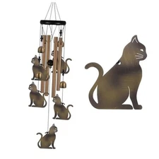 Garden Wind Chimes Outdoor Indoor Decor - with 4 Tubes 4 Bells 5s Wind Cat