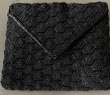 Vintage Black Beaded Clutch Purse Evening Out - Made in France