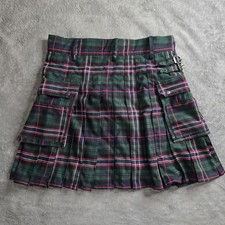 Utility Kilt Mens 38 Green Red Tartan Plaid Cargo Pockets 21" Double Snap Button