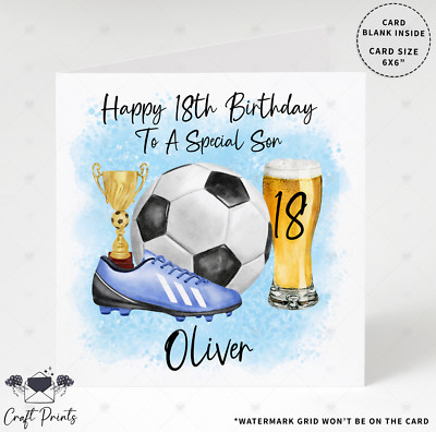 Personalsed Male Birthday Card 18th 21st 30th Beer Football Son ...