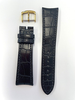 22mm Matte Black Genuine Louisiana Alligator Leather Watch Band - MADE IN USA