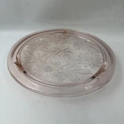 Footed Pink Glass Cake Plate Floral Jeanette Glass Vintage