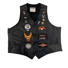 Vintage Harley Davidson Biker Motorcycle Leather vest patches pins 52 XL/XXL