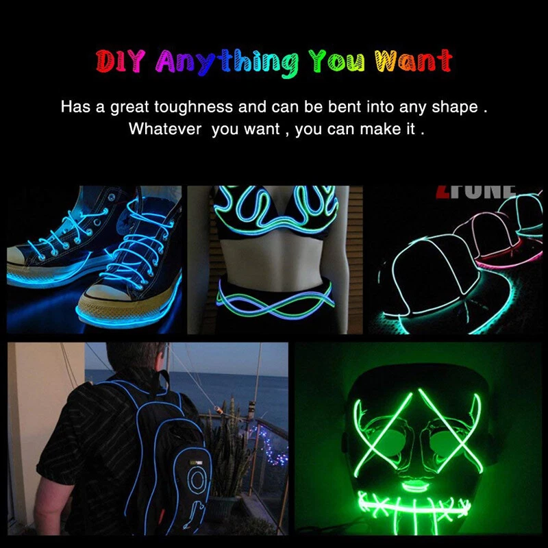 Glow EL Wire String Neon LED Light Strip Rope Tube Decor Party + Controller 2022 - Image 4 of 4