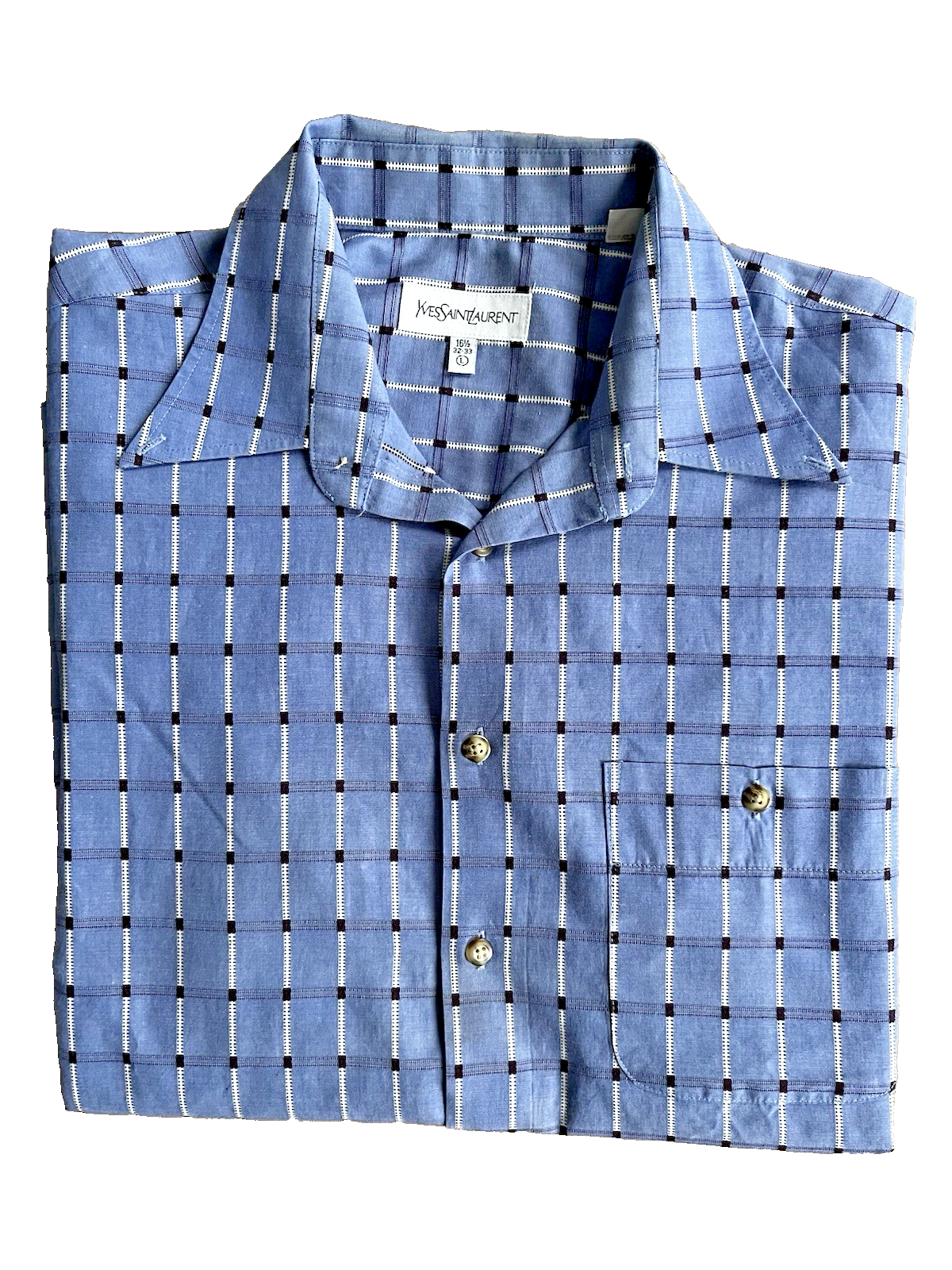 SAINT LAURENT Camicia uomo vintage Yves St Laurent 16 5 32 33 blu a quadri retrò