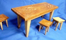 Antique 1890s TABLE  3 CHAIRS German Kitchen Large Dollhouse Miniature