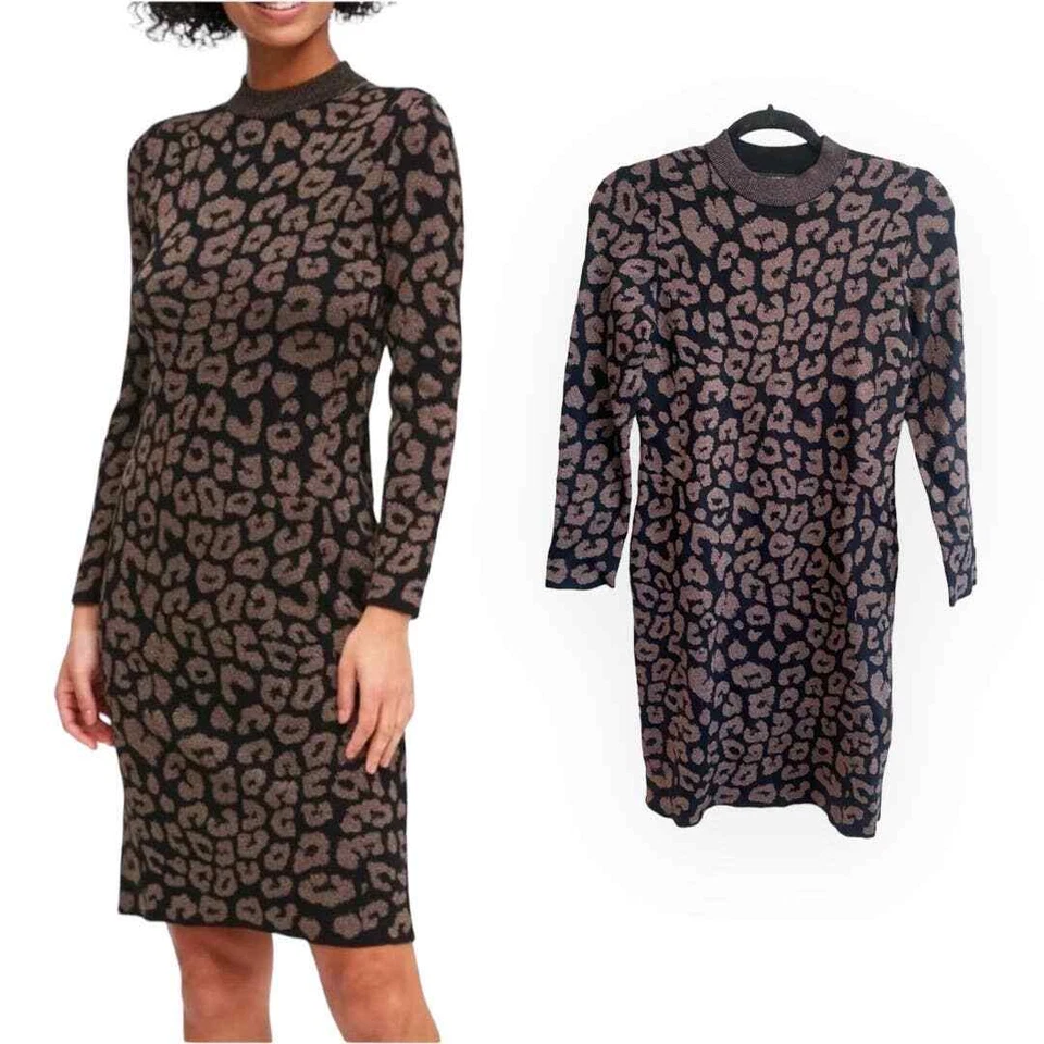 Banana Republic Metallic Leopard Sweater Dress Size Small Petite