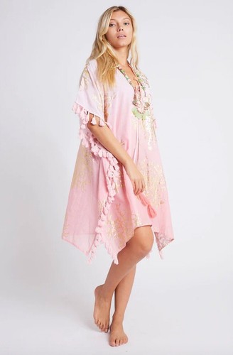 Neu mit Etikett $ 89 Debbie Katz rosa Ombre Baumwolle Indra Kaftan Tunika Abdeckung L - Bild 3 von 5