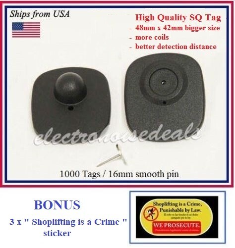 1000 EAS Anti Theft Checkpoint Compatible RF 8.2MHZ Security Tag + pin + BONUS
