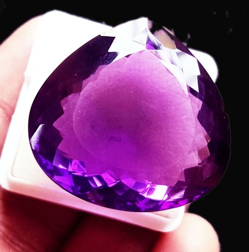 Natural Violet Amethyst Pear Cut 70+ Ct Certified Loose Gemstone With Free Gift - Picture 9 of 12