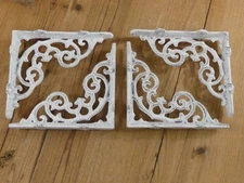 4 Cast Iron Shelf Brackets Antique Style White 6 1/4" x 5 1/4" Corbels Book Wall