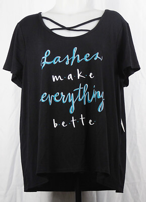 NEW NWT Boutique ''Lashes Make Everything Better'' Black Lash Tech T-Shirt Top 1X