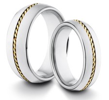 HIS & HERS 8MM/6MM Tungsten Gold Rope Comfort Fit Wedding Band TWO RING SET