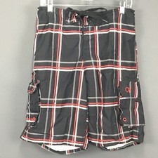 OP Swim Trunks Board Shorts Men M Black Plaid Mesh Lining Pockets Drawstring