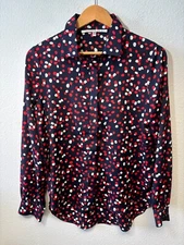 Collective Concepts Collared Long Sleeve Polyester Top White Red Dots Multi M