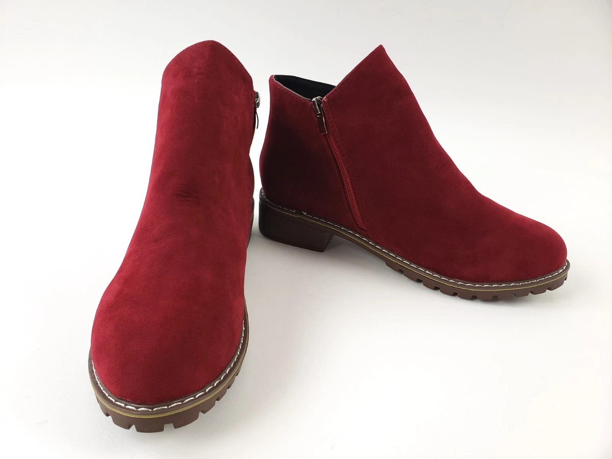 Share 142+ red ankle boots low heel super hot esthdonghoadian