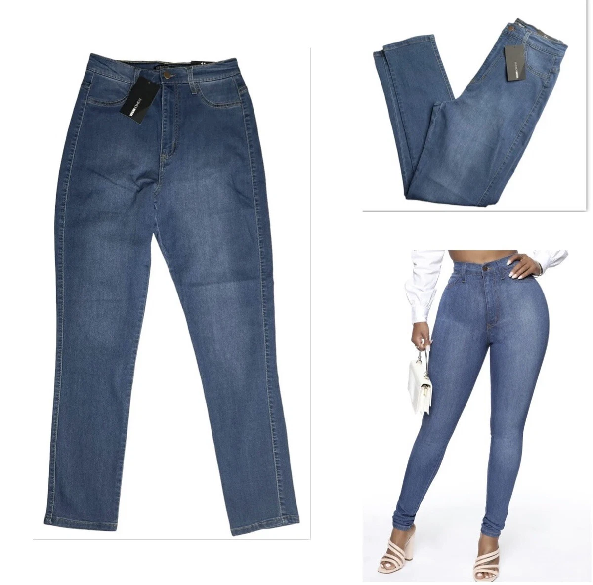 Fashion Nova Classic High Waist Skinny Jeans Medium Blue Wash