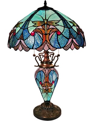 18'' Art Deco Tiffany Stil Buntglas Tischlampe mit Leuchtfuß & Blumen