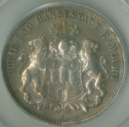 Hamburg 3 Mark 1911-J KM# 296 ANACS AU-58 Details (2228524) - Picture 4 of 4