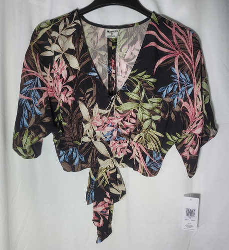 Hurley Floral Kimono Sleeve Cropped Summer Top Women's Medium