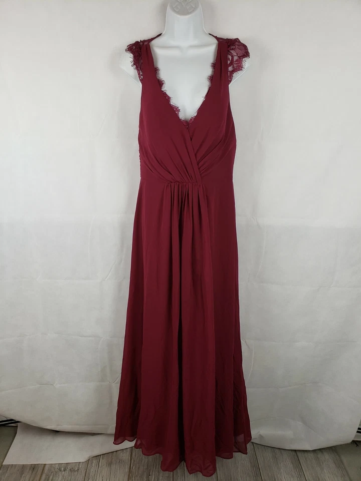 Vestido longo Hailey Paige Occasions formatura dama de honra tamanho 6 renda borgonha em excelente estado usado - Imagem 2 de 4