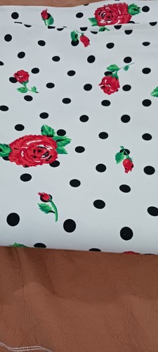 Red Roses And Black Polka Dots Durable Canvas-like One-sided Fabric 1.5 Yards - Picture 5 of 5