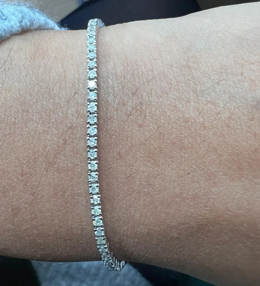 Brazalete de tenis de diamante natural de 2,75 quilates de corte redondo de oro blanco de 14 k certificado IJ/SI Foto 2 de 4