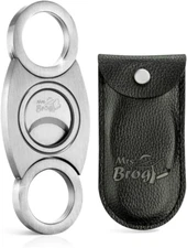 Stainless Steel Cigar Cutter with Back Protector - round Ends and Body - Leather