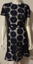 Michael Kors Navy Blue Floral Lace Dress 0 SS Sheer Evening Cocktail
