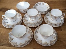 Royal Albert Gold Lace White  Gilded Tea Coffee  5+ Trio Sets Bone China England