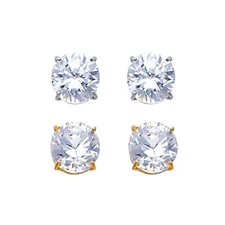 14K Stud Round Solid Yellow White Gold Earrings 6mm 1.5 CT Aretes de Oro Piedra