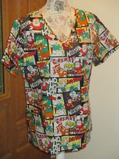 Rudolph The Red Nose Reindeer Scrub Top Large Cotton Snowman Santa Christmas