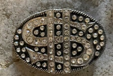 $$ Belt Buckle-Silver w/ Rhinestones-Super Cute-Fits 1 1/2" Belt Blank